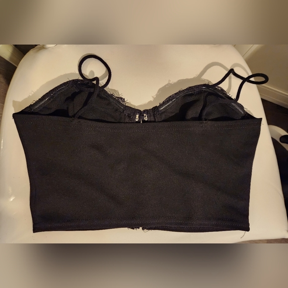 Black Cropped Corset Top with Silver Metal Hardware Enclosure - Picture 3 of 5